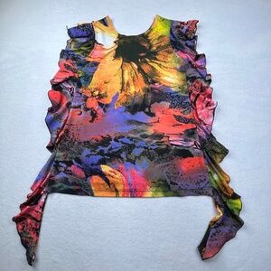 Isabel womens juniors Small Sleeveless Ruffled Abstract Floral Tunic Top Comfort